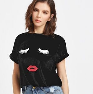 womens m black velour short sleeve shirt face cart